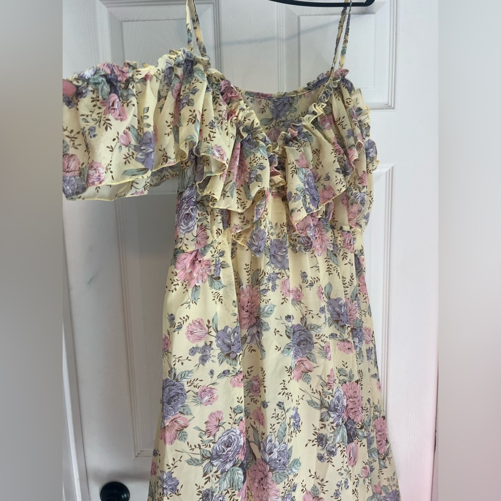 Yellow and floral off the shoulder sundress